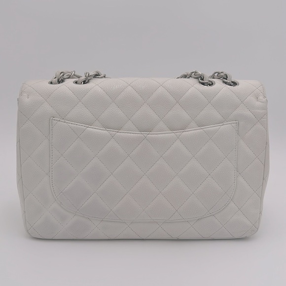 Authentic Caviar White Single Flap Jumbo CHANEL Bag with Box - Picture 4 of 17